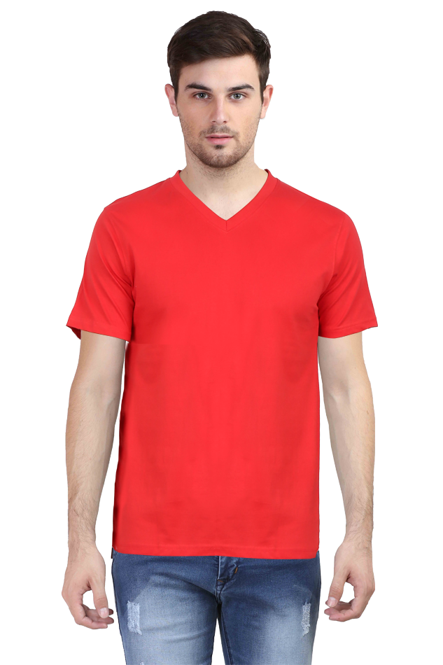 Plain Red Men's V-Neck Half Sleeve T-Shirt - Stylish & Comfortable
