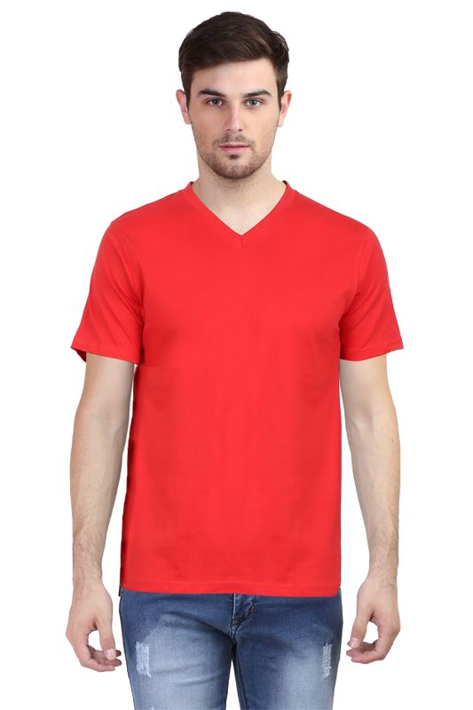 Plain Red Men's V-Neck Half Sleeve T-Shirt - Stylish & Comfortable