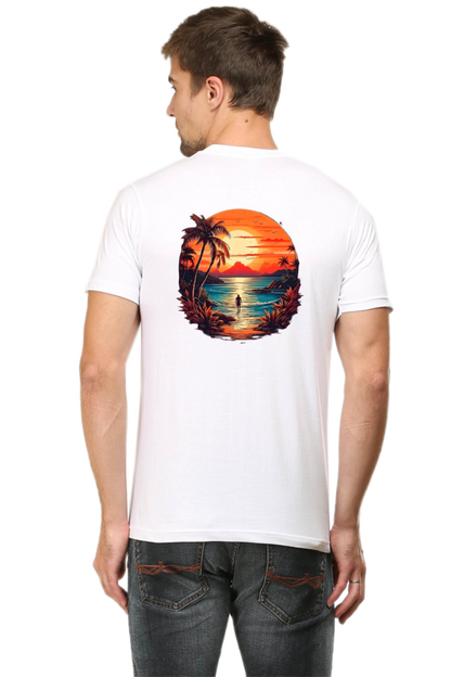 Sunset Paradise Travel Graphic T-Shirt - Unisex Tee with Front and Back Prints for Wanderers