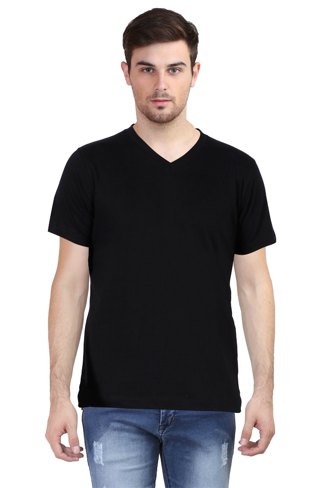 Plain Black Men's V-Neck Half Sleeve T-Shirt - Stylish & Comfortable