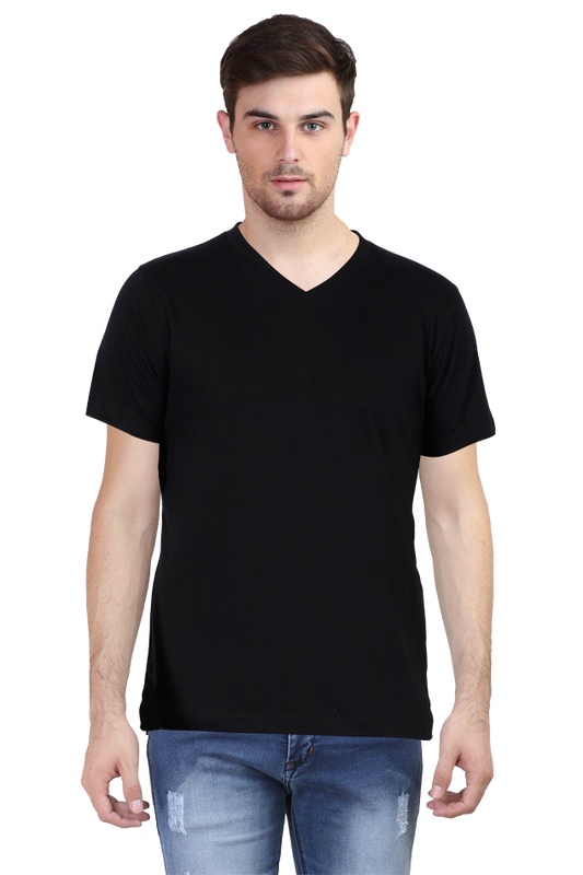 Plain Black Men's V-Neck Half Sleeve T-Shirt - Stylish & Comfortable