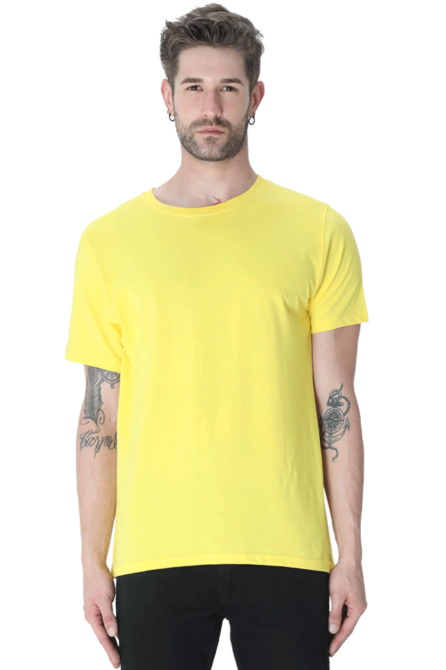 Male Round Neck Half Sleeve Classic New Yellow T-Shirt - Bright, Stylish & Comfortable for Everyday Wear
