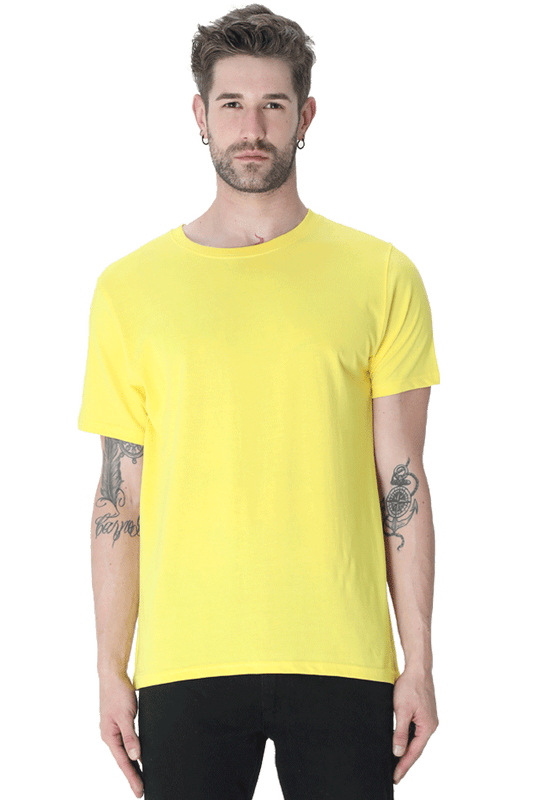 Male Round Neck Half Sleeve Classic New Yellow T-Shirt - Bright, Stylish & Comfortable for Everyday Wear