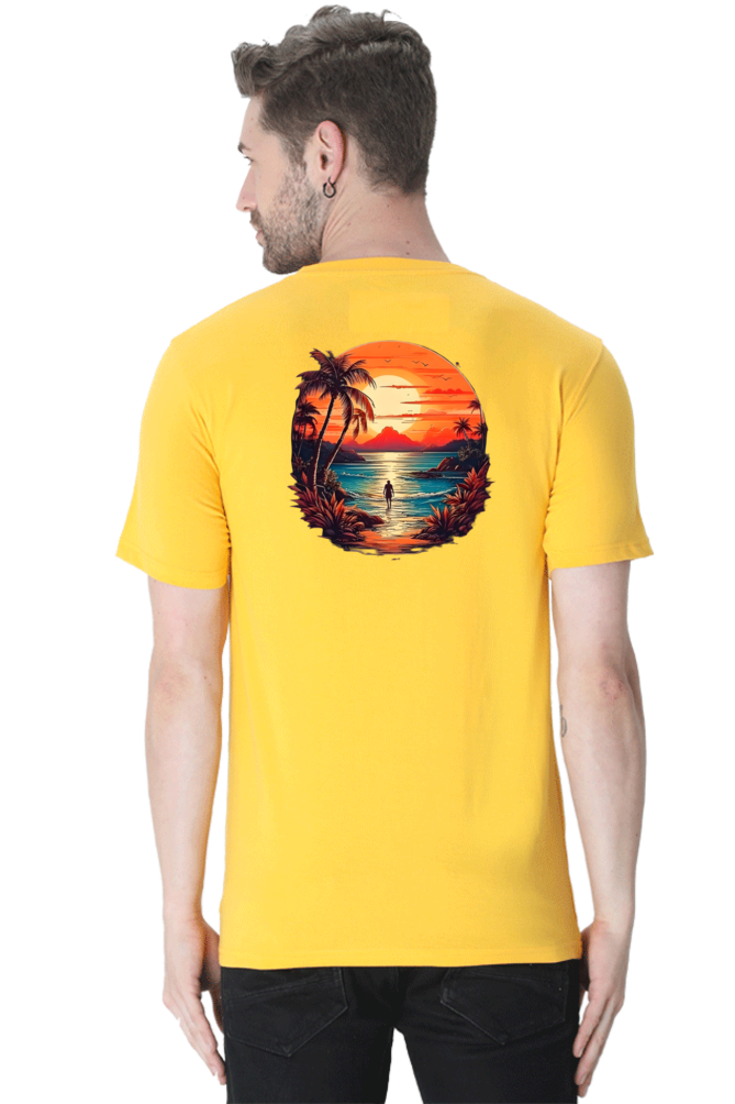 Sunset Paradise Travel Graphic T-Shirt - Unisex Tee with Front and Back Prints for Wanderers
