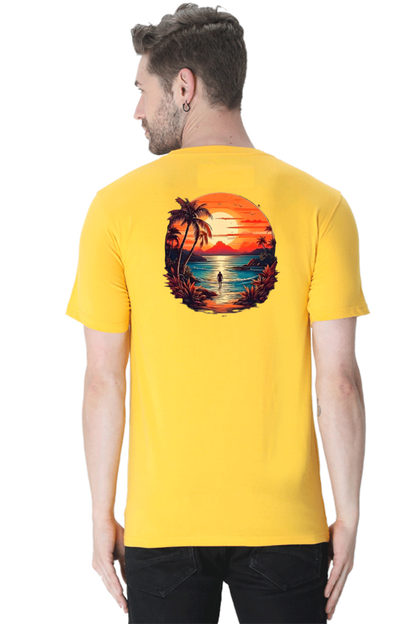 Sunset Paradise Travel Graphic T-Shirt - Unisex Tee with Front and Back Prints for Wanderers