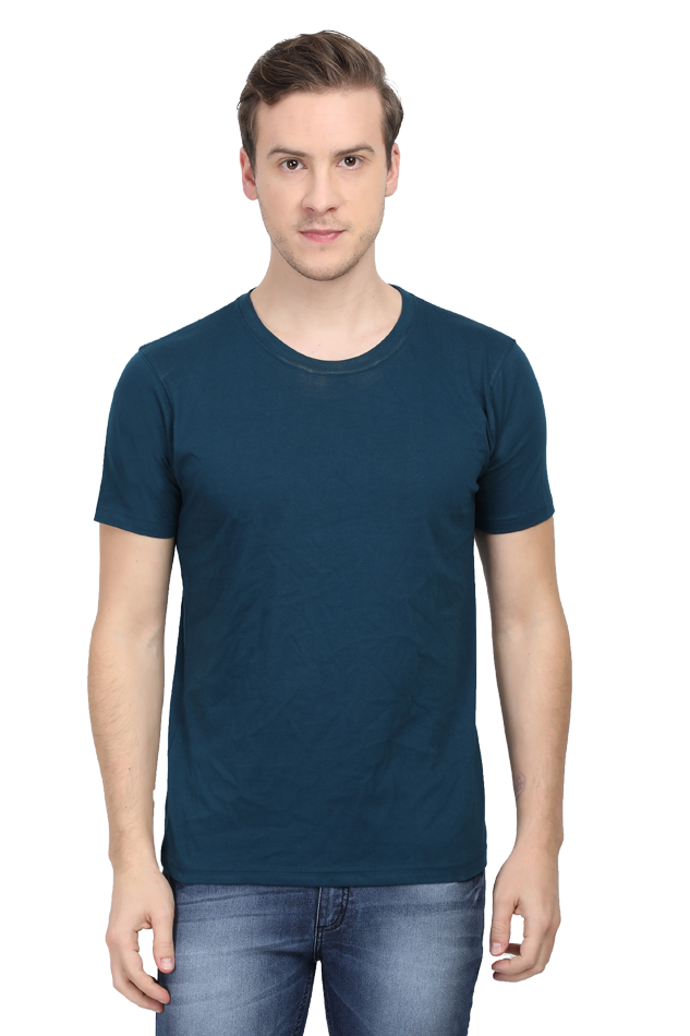 Male Round Neck Half Sleeve Classic Petrol Blue T-Shirt - Stylish & Comfortable Everyday Wear