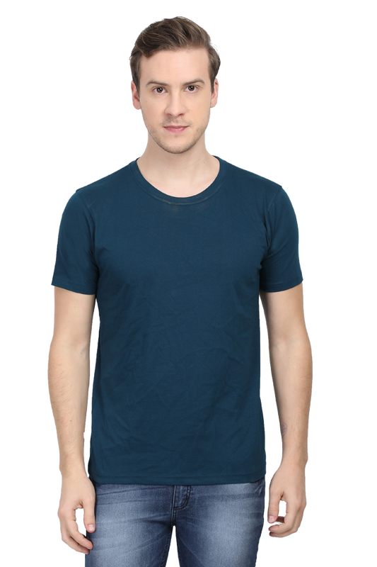 Male Round Neck Half Sleeve Classic Petrol Blue T-Shirt - Stylish & Comfortable Everyday Wear