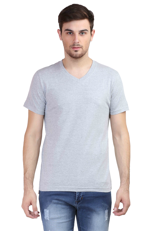 Plain Grey Men's V-Neck Half Sleeve T-Shirt - Stylish & Comfortable