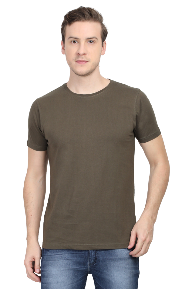 Male Round Neck Half Sleeve Classic Olive Green T-Shirt - Stylish, Comfortable & Perfect for Any Occasion