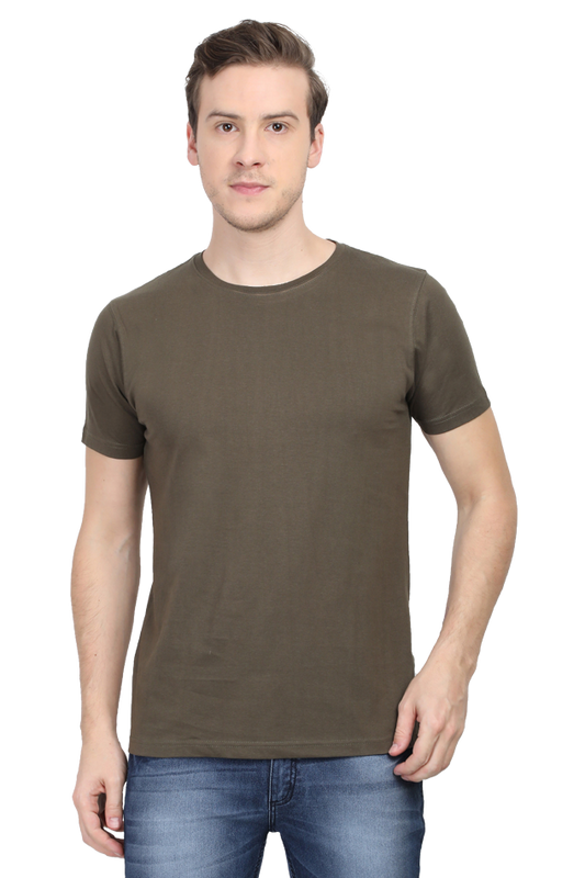 Male Round Neck Half Sleeve Classic Olive Green T-Shirt - Stylish, Comfortable & Perfect for Any Occasion