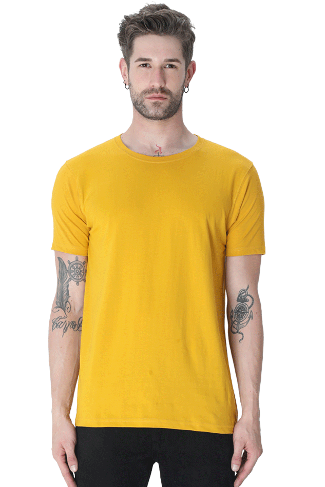 Male Round Neck Half Sleeve Classic Mustard Yellow T-Shirt - Trendy, Comfortable & Perfect for Everyday Style
