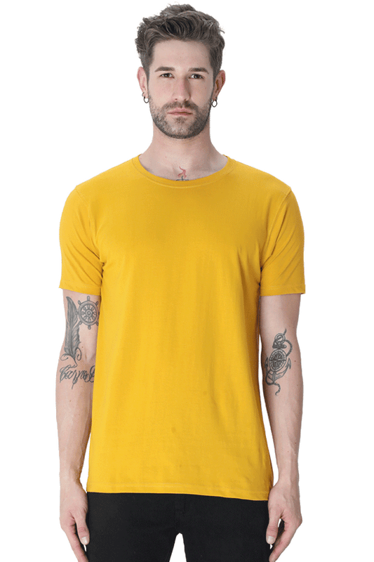 Male Round Neck Half Sleeve Classic Mustard Yellow T-Shirt - Trendy, Comfortable & Perfect for Everyday Style