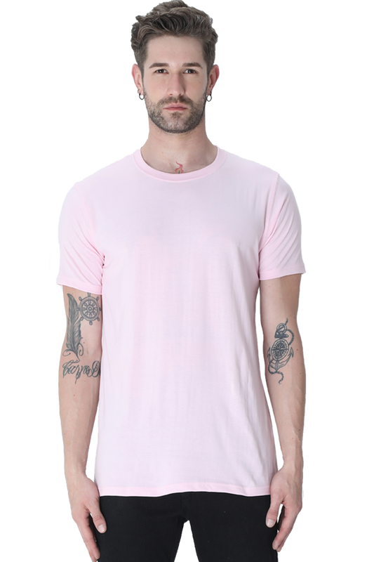 Male Round Neck Half Sleeve Classic Light Baby Pink T-Shirt – Soft, Stylish & Perfect for Everyday Comfort
