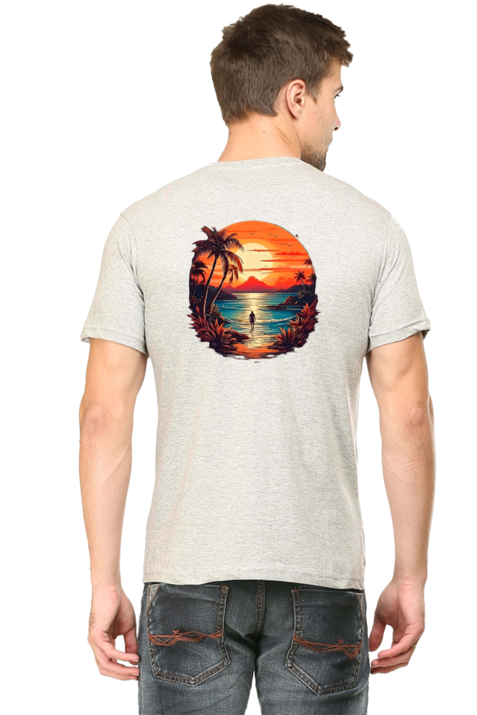 Sunset Paradise Travel Graphic T-Shirt - Unisex Tee with Front and Back Prints for Wanderers