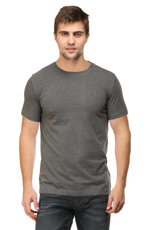 Classic Charcoal Melange Men's Round Neck Half Sleeve T-Shirt - Stylish, Durable & Comfortable