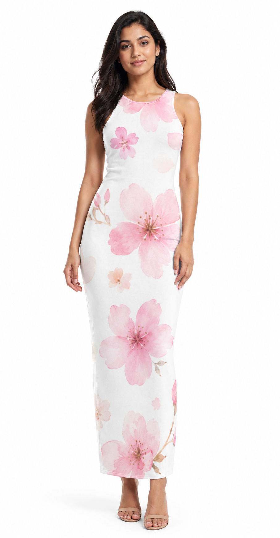 Blush Bloom Pink Watercolor Floral Bodycon Dress – Elegant Women’s Floral Dress